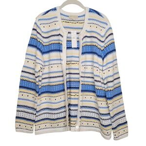 Appleseed's Sweater Women's Size XL 100% Cotton Yellow Blue‎ Striped GrandmaCore